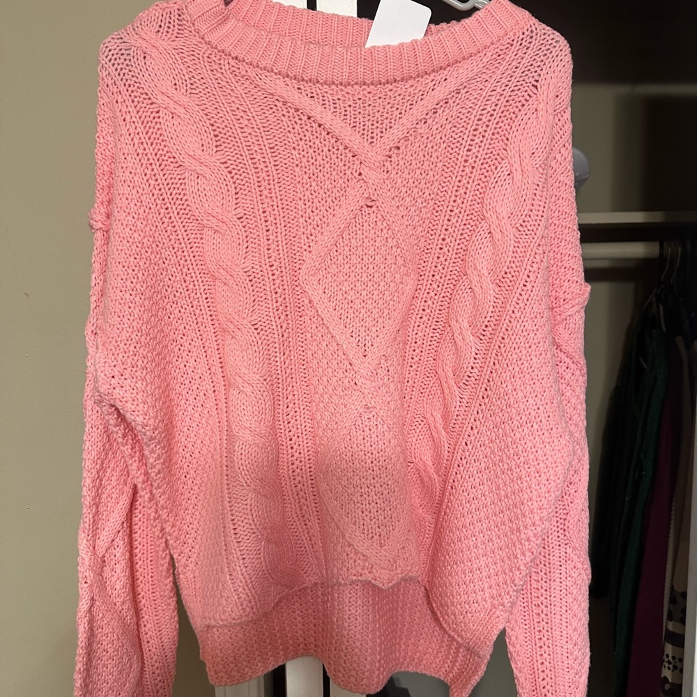Zenana Outfitters Pink Cable Knit Sweater